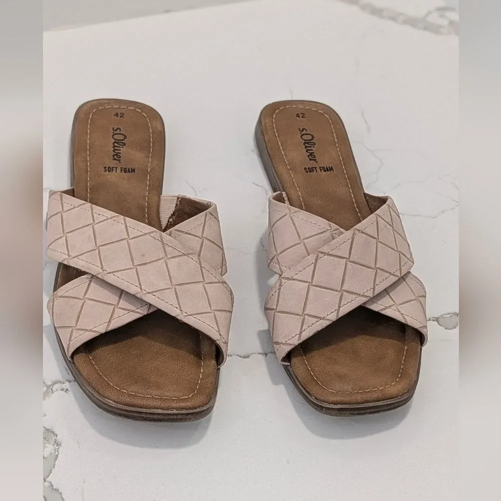 s.Oliver Leather Soft Foam Rose Brown Slide Flats Sandal Sz 42/11 Slip On Boho